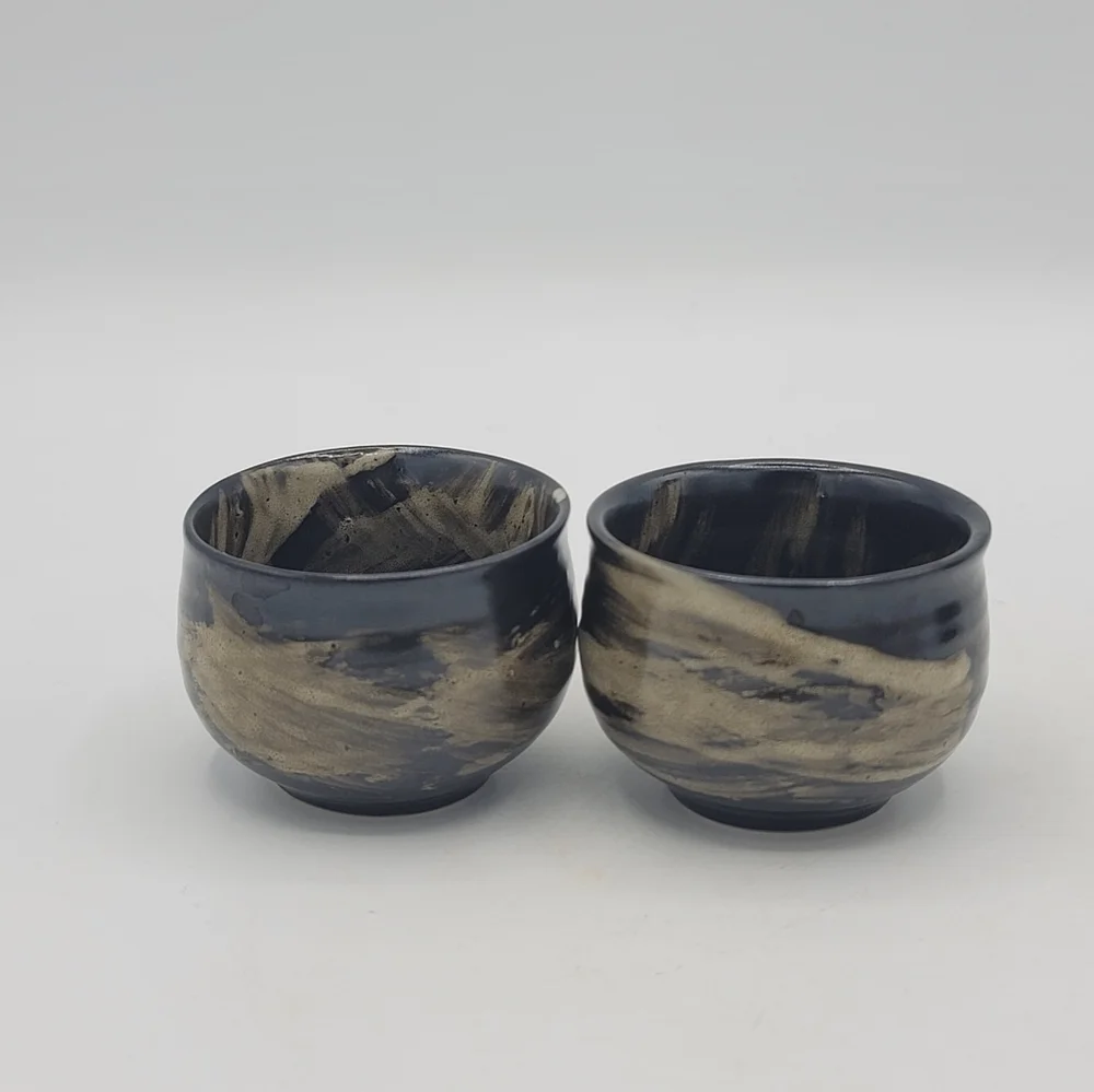 Black & Bronze Japanese Style Sake Set – Tokkuri & Ochoko Cups, 3 Pc Set Vintage
